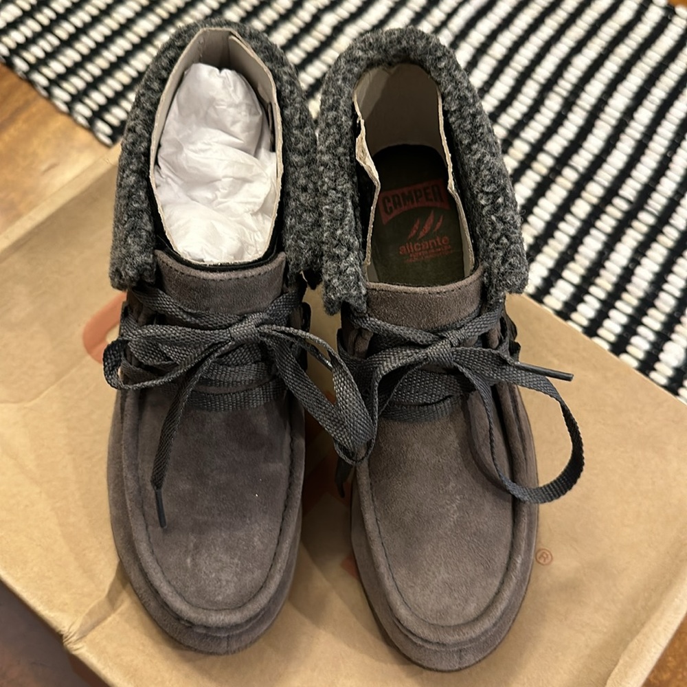 CAMPER women’s Alicante Grey Suede Wedge Felt Bootie US 6